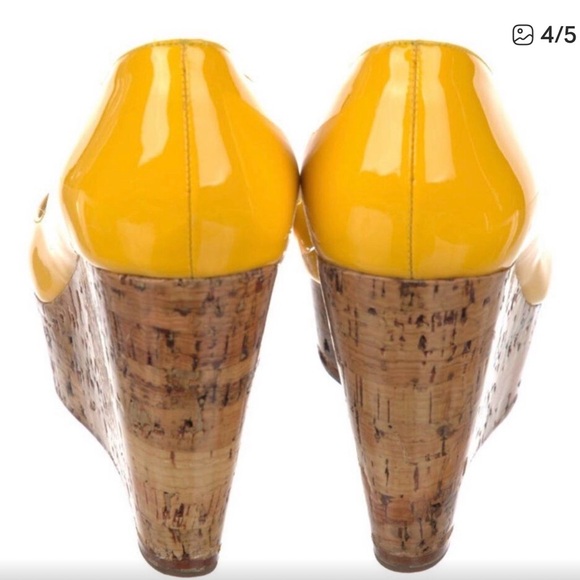 Christian Louboutin Yellow Peep-Toe Wedge Sandals - Picture 4 of 5